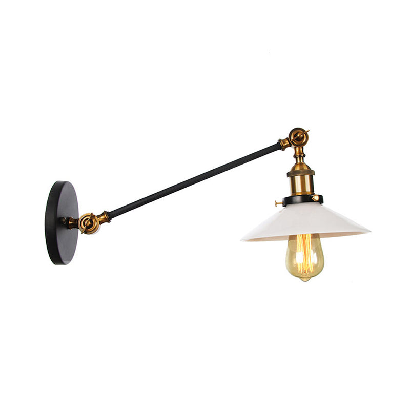 Sikunuo | Industrial Conical Wall Lamp 1 Light Opal Glass Wall Lamp in Black/Copper/Brass with Arm, 8"/12" L