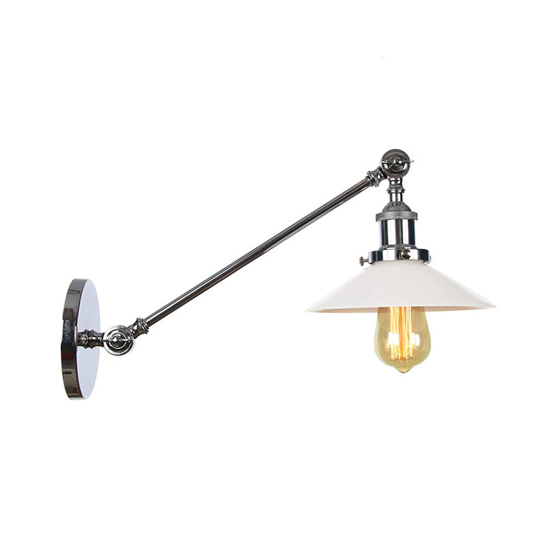 Sikunuo | Industrial Conical Wall Lamp 1 Light Opal Glass Wall Lamp in Black/Copper/Brass with Arm, 8"/12" L