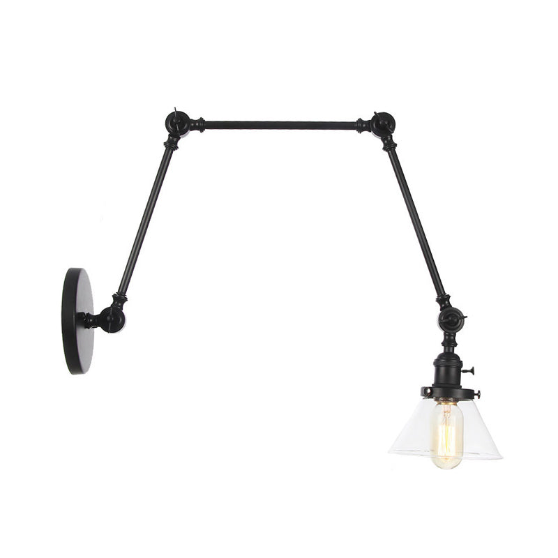 Sikunuo | 1 Light Wall Lamp Industrial Cone Clear/Amber Glass Wall Lamp in Black/Bronze/Brass with Adjustable Arm, 8“+8"/8"+8"+8" Long