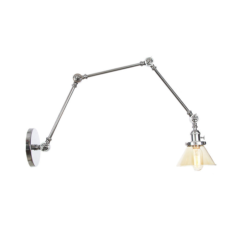 Sikunuo | 1 Light Wall Lamp Industrial Cone Clear/Amber Glass Wall Lamp in Black/Bronze/Brass with Adjustable Arm, 8“+8"/8"+8"+8" Long