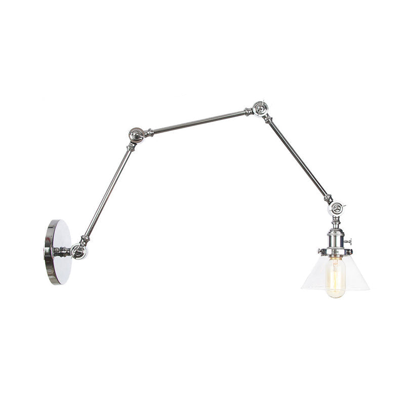 Sikunuo | 1 Light Wall Lamp Industrial Cone Clear/Amber Glass Wall Lamp in Black/Bronze/Brass with Adjustable Arm, 8“+8"/8"+8"+8" Long