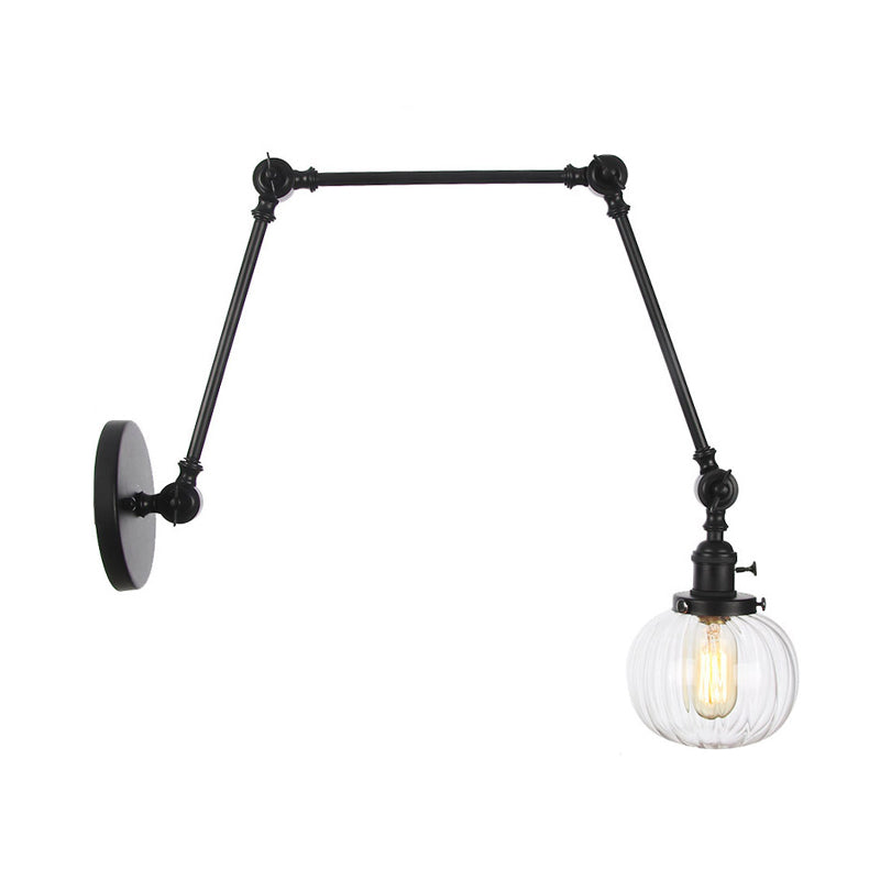 Sikunuo | Globe Clear/Amber Glass Wall Mounted Lighting Vintage 1 Light Indoor Sconces in Brass/Chrome/Black with Adjustable Arm, 8"+8"/8"+8"+8" L