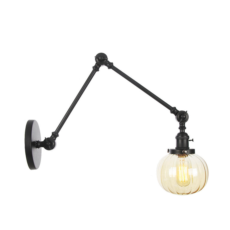 Sikunuo | Globe Clear/Amber Glass Wall Mounted Lighting Vintage 1 Light Indoor Sconces in Brass/Chrome/Black with Adjustable Arm, 8"+8"/8"+8"+8" L