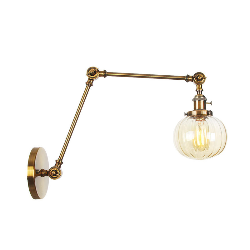 Sikunuo | Globe Clear/Amber Glass Wall Mounted Lighting Vintage 1 Light Indoor Sconces in Brass/Chrome/Black with Adjustable Arm, 8"+8"/8"+8"+8" L