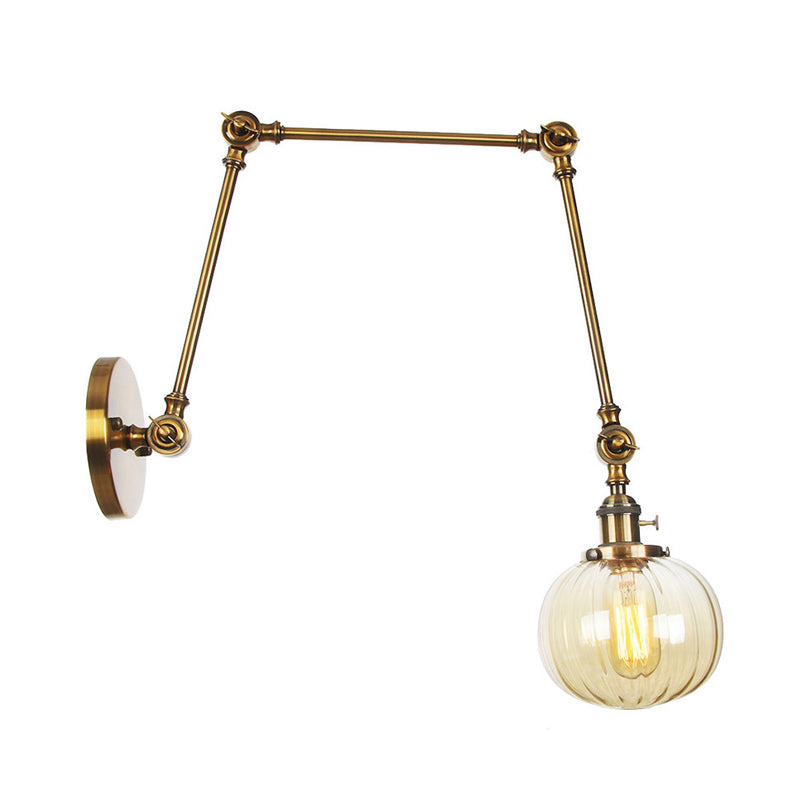 Sikunuo | Globe Clear/Amber Glass Wall Mounted Lighting Vintage 1 Light Indoor Sconces in Brass/Chrome/Black with Adjustable Arm, 8"+8"/8"+8"+8" L