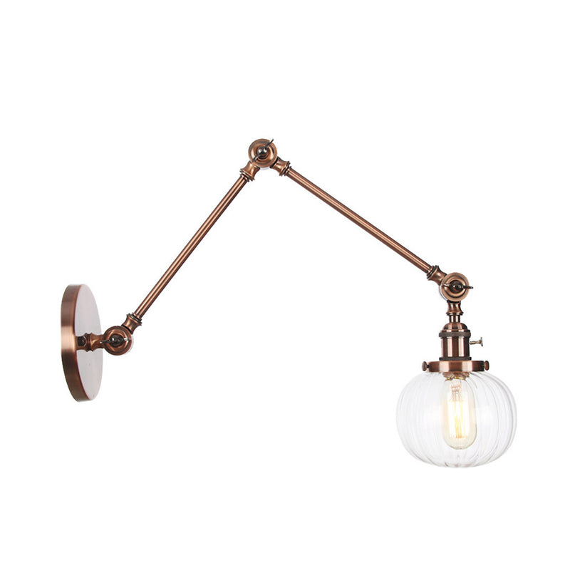 Sikunuo | Globe Clear/Amber Glass Wall Mounted Lighting Vintage 1 Light Indoor Sconces in Brass/Chrome/Black with Adjustable Arm, 8"+8"/8"+8"+8" L
