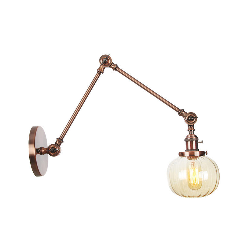 Sikunuo | Globe Clear/Amber Glass Wall Mounted Lighting Vintage 1 Light Indoor Sconces in Brass/Chrome/Black with Adjustable Arm, 8"+8"/8"+8"+8" L