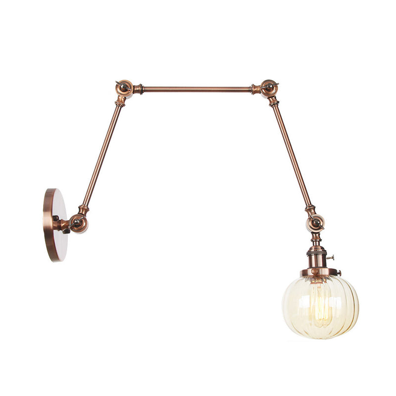 Sikunuo | Globe Clear/Amber Glass Wall Mounted Lighting Vintage 1 Light Indoor Sconces in Brass/Chrome/Black with Adjustable Arm, 8"+8"/8"+8"+8" L