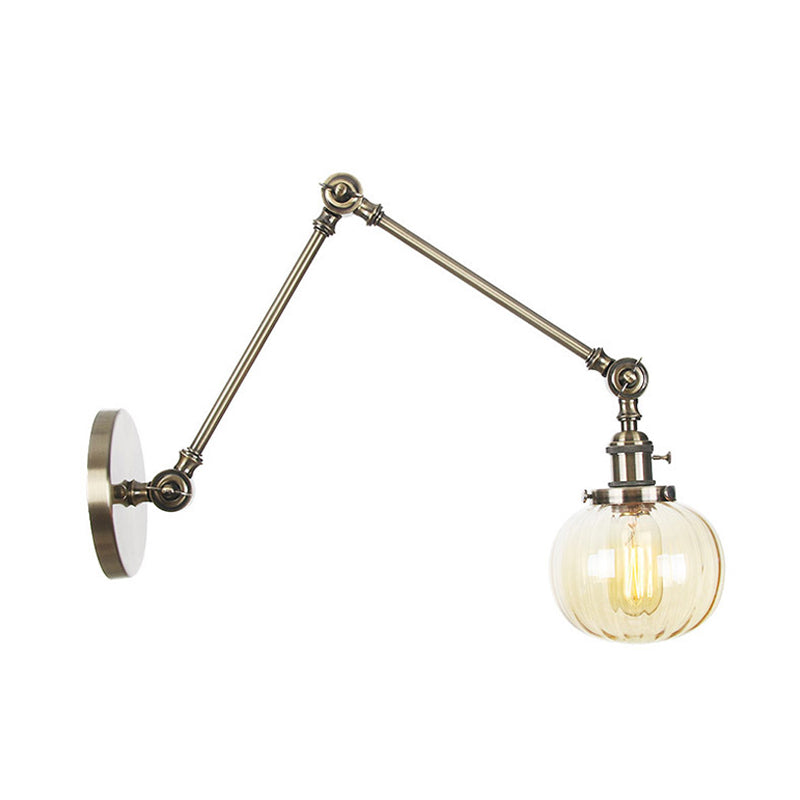 Sikunuo | Globe Clear/Amber Glass Wall Mounted Lighting Vintage 1 Light Indoor Sconces in Brass/Chrome/Black with Adjustable Arm, 8"+8"/8"+8"+8" L