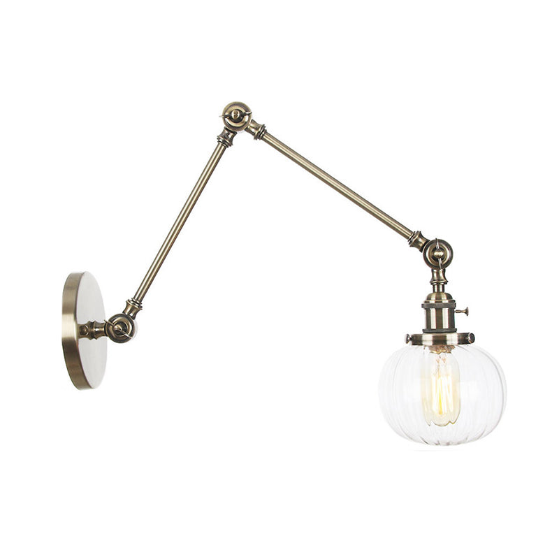 Sikunuo | Globe Clear/Amber Glass Wall Mounted Lighting Vintage 1 Light Indoor Sconces in Brass/Chrome/Black with Adjustable Arm, 8"+8"/8"+8"+8" L
