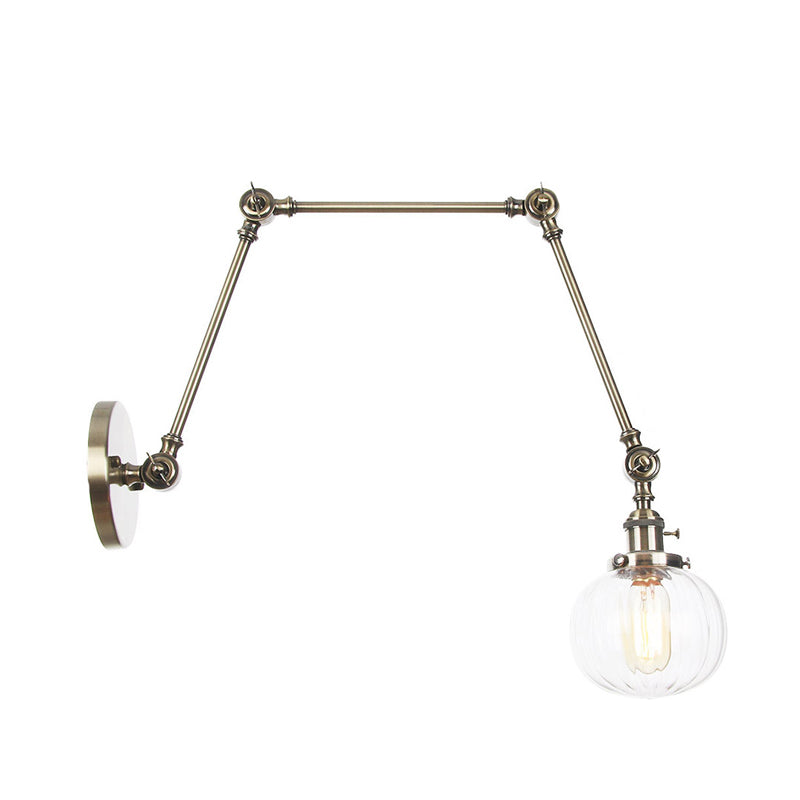Sikunuo | Globe Clear/Amber Glass Wall Mounted Lighting Vintage 1 Light Indoor Sconces in Brass/Chrome/Black with Adjustable Arm, 8"+8"/8"+8"+8" L