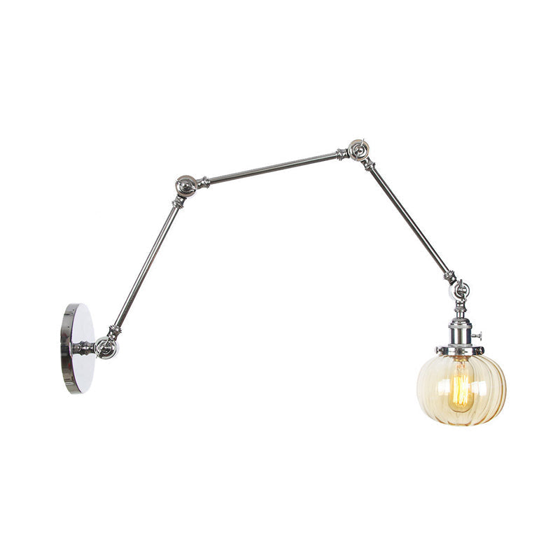 Sikunuo | Globe Clear/Amber Glass Wall Mounted Lighting Vintage 1 Light Indoor Sconces in Brass/Chrome/Black with Adjustable Arm, 8"+8"/8"+8"+8" L
