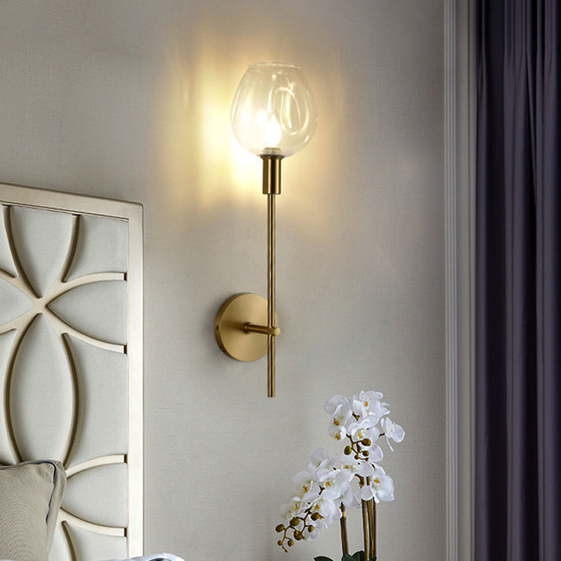 Sikunuo | Clear Glass Cup Wall Light Modern 1 Head Wall Mounted Lamp in Gold with Metal Pencil Arm