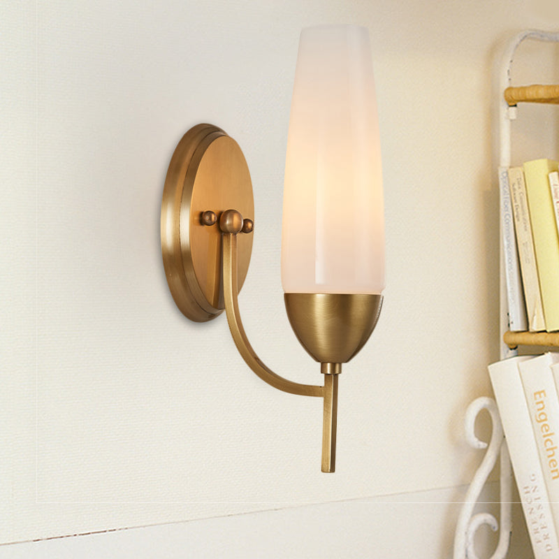 Sikunuo | Contemporary 1-Light Wall Lamp Brass Cone Sconce Lamp with Opaque Glass Shade