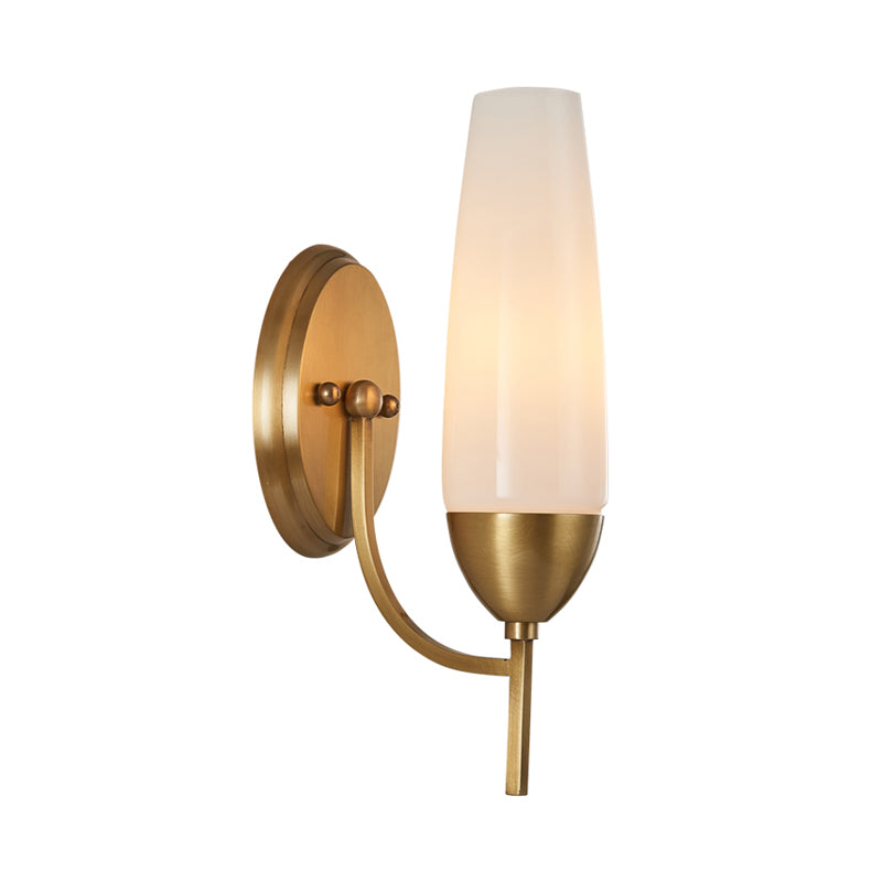 Sikunuo | Contemporary 1-Light Wall Lamp Brass Cone Sconce Lamp with Opaque Glass Shade