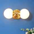 Sikunuo | Spherical Wall Lamp Contemporary Milk Glass 2 Heads Wall Mounted Light in Brass