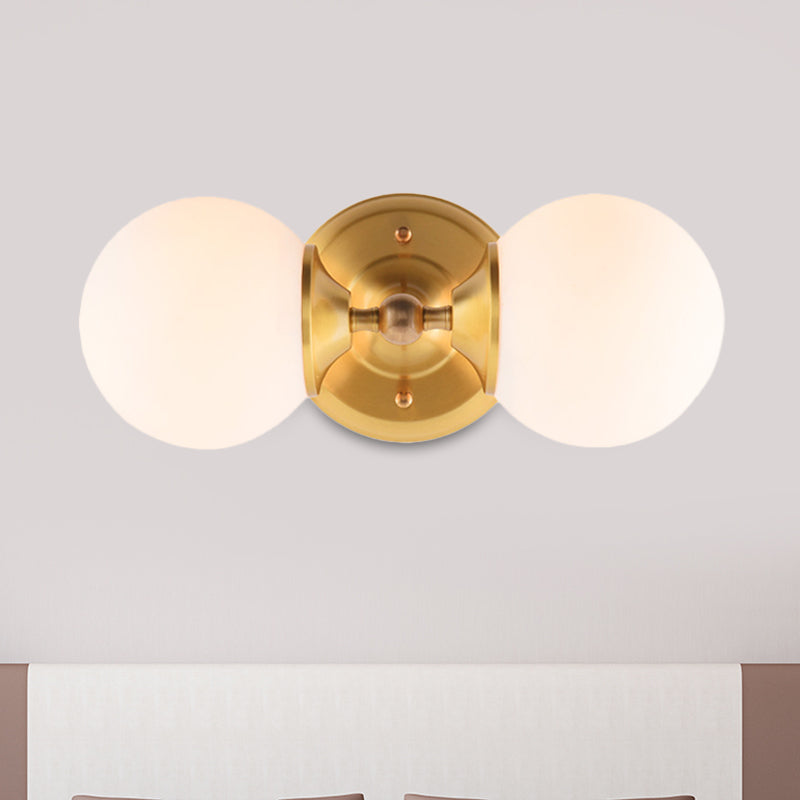 Sikunuo | Spherical Wall Lamp Contemporary Milk Glass 2 Heads Wall Mounted Light in Brass