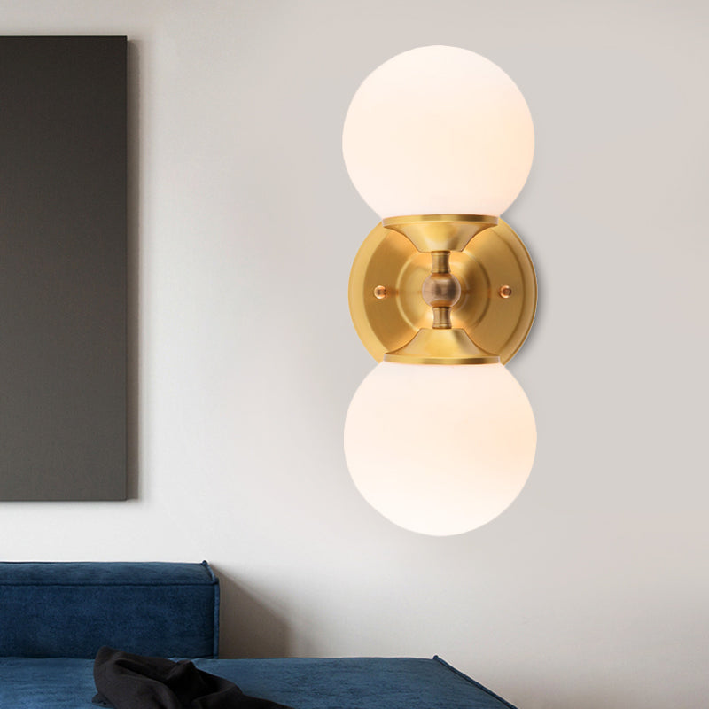 Sikunuo | Spherical Wall Lamp Contemporary Milk Glass 2 Heads Wall Mounted Light in Brass