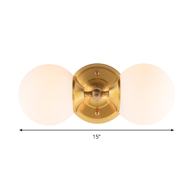 Sikunuo | Spherical Wall Lamp Contemporary Milk Glass 2 Heads Wall Mounted Light in Brass