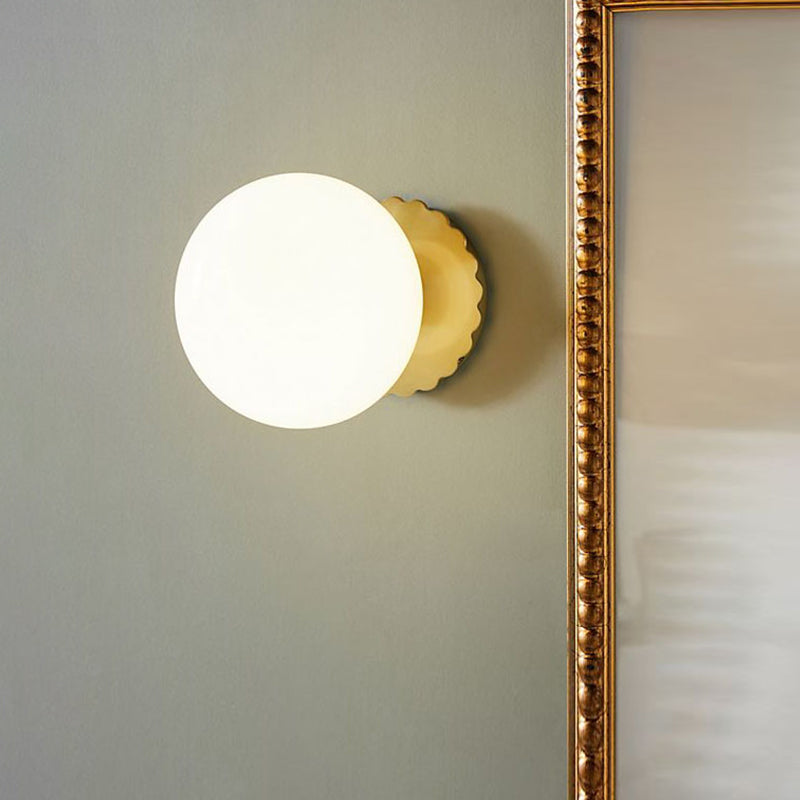 Sikunuo | 1 Light Living Room Wall Lamp Minimalist Gold Wall Lamp with Orb Milk Glass Shade