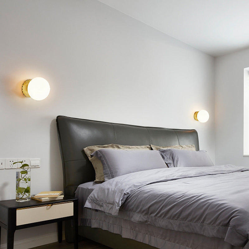 Sikunuo | 1 Light Living Room Wall Lamp Minimalist Gold Wall Lamp with Orb Milk Glass Shade