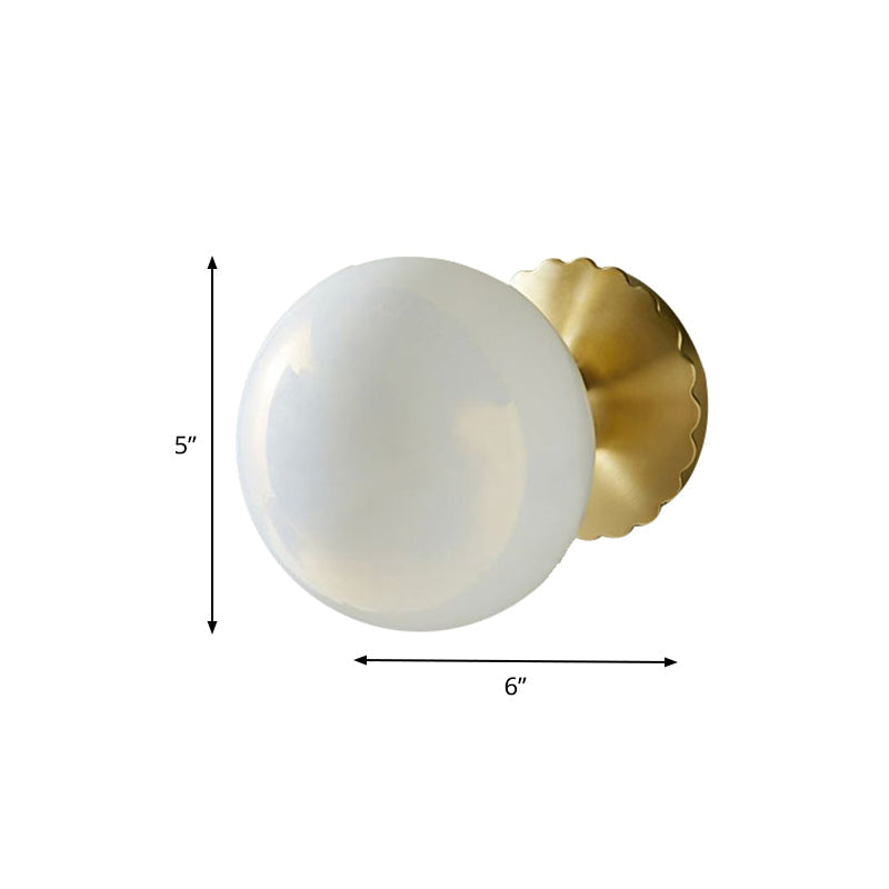 Sikunuo | 1 Light Living Room Wall Lamp Minimalist Gold Wall Lamp with Orb Milk Glass Shade