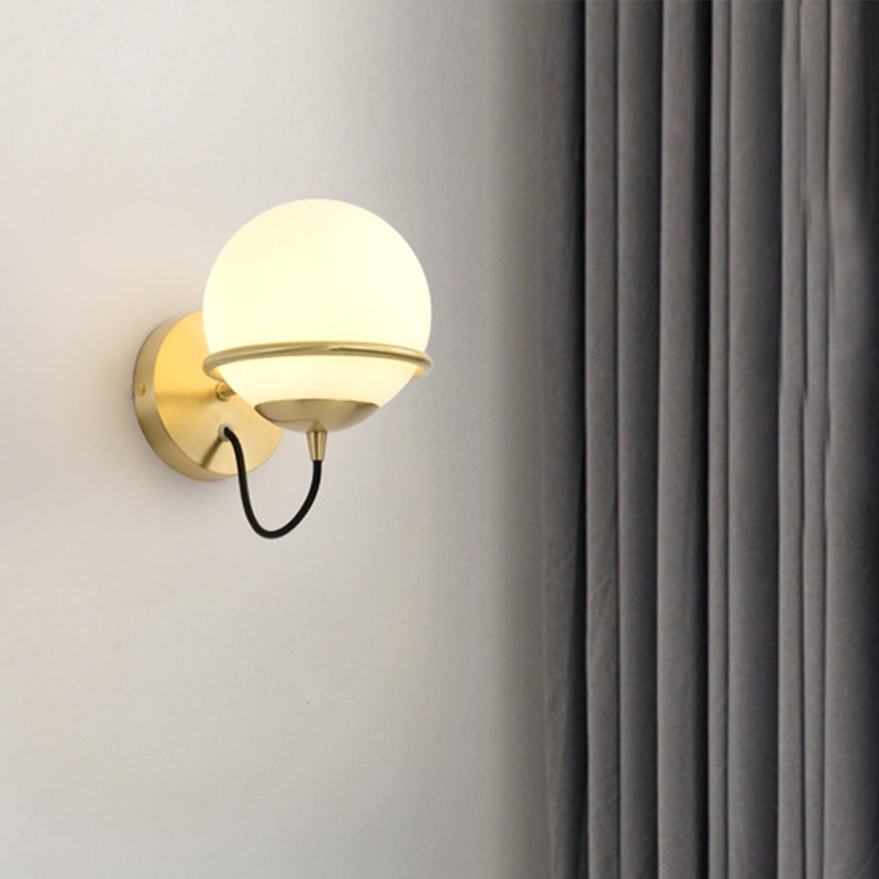 Sikunuo | 1 head nightstand wall lamp modern brass wall lighting with global white glass shade