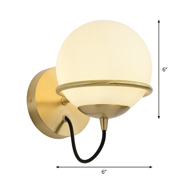 Sikunuo | 1 head nightstand wall lamp modern brass wall lighting with global white glass shade