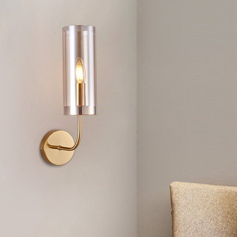 Sikunuo | Contemporary Tube Wall Lamp Cognac/Light Blue Glass 1 Head Living Room Wall Mounted Light