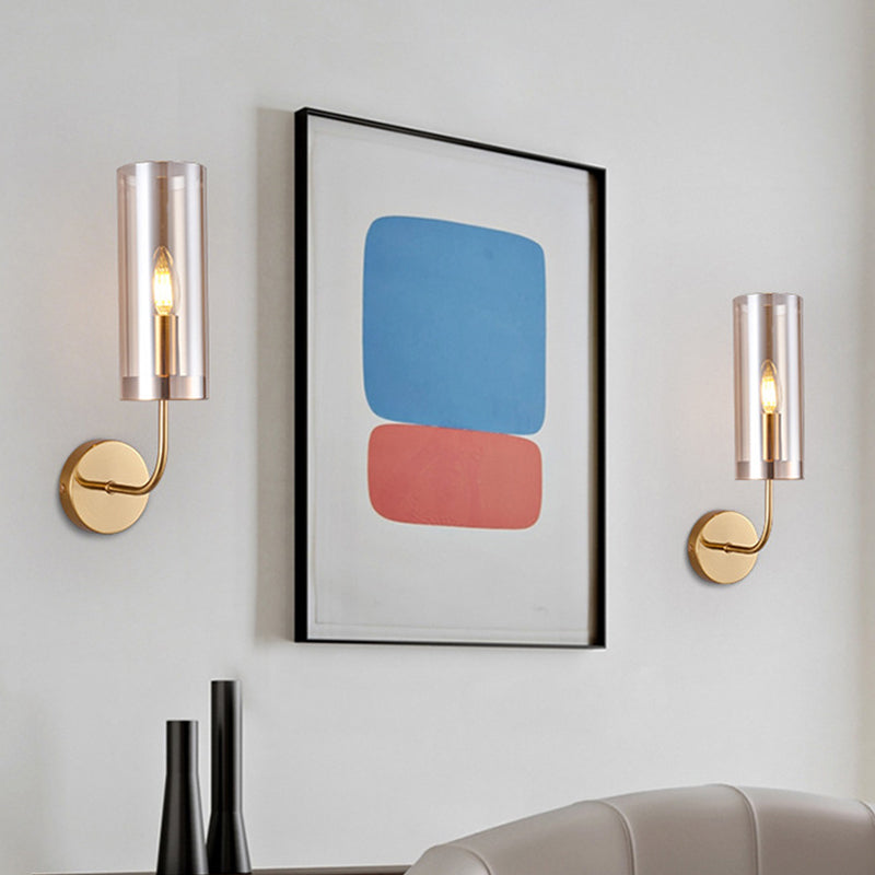 Sikunuo | Contemporary Tube Wall Lamp Cognac/Light Blue Glass 1 Head Living Room Wall Mounted Light