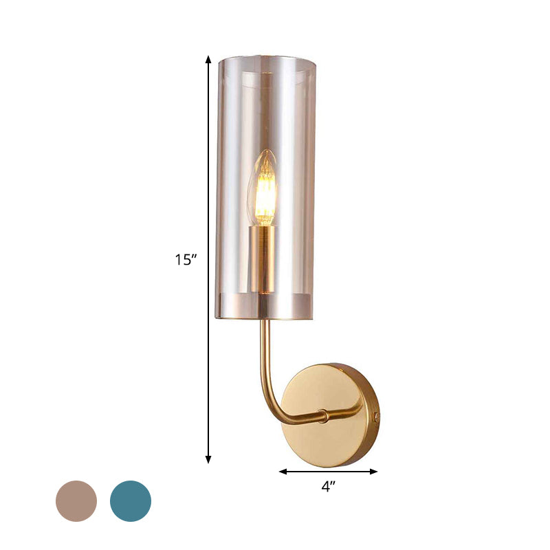 Sikunuo | Contemporary Tube Wall Lamp Cognac/Light Blue Glass 1 Head Living Room Wall Mounted Light