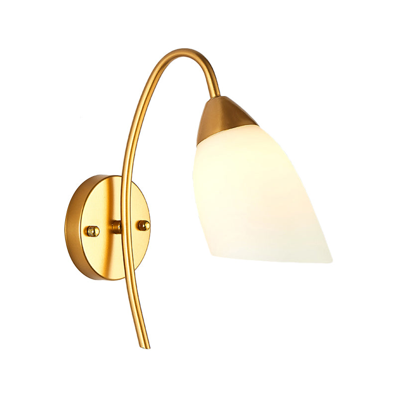 Sikunuo | 1 Head Bedroom Wall Lamp Modernism Gold Wall Mounted Light with Flare White Glass Shade