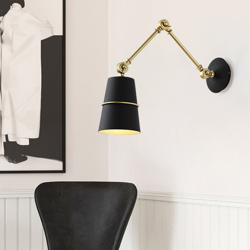 Sikunuo | Metallic Conical Wall Light Modernist 1 Head Wall Mounted Lamp in White/Black with Adjustable Arm