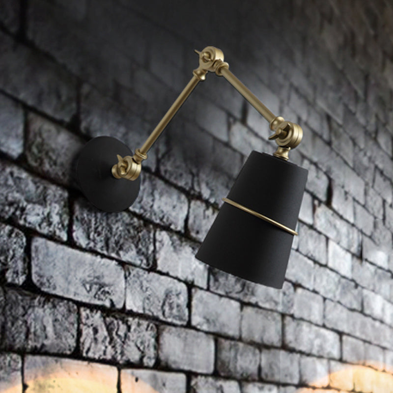 Sikunuo | Metallic Conical Wall Light Modernist 1 Head Wall Mounted Lamp in White/Black with Adjustable Arm