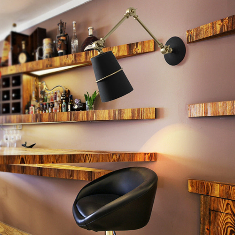 Sikunuo | Metallic Conical Wall Light Modernist 1 Head Wall Mounted Lamp in White/Black with Adjustable Arm