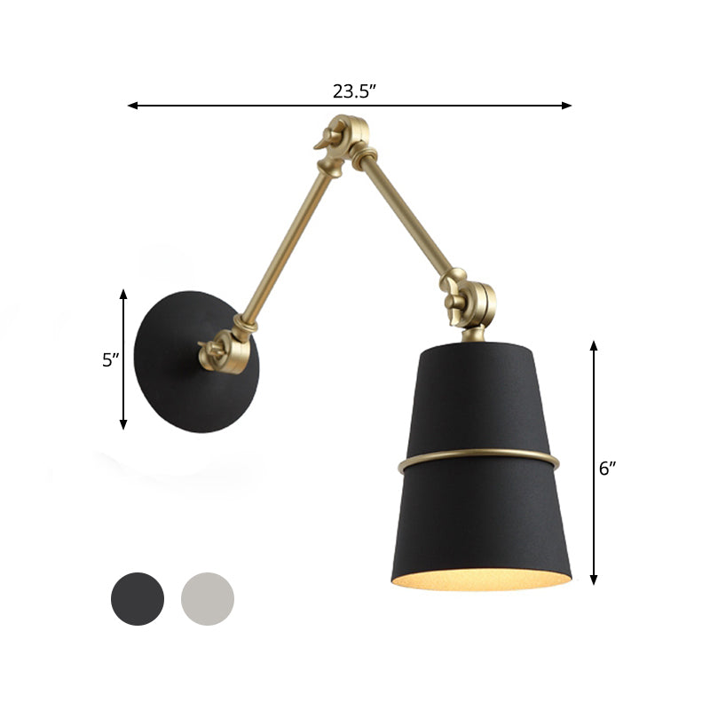 Sikunuo | Metallic Conical Wall Light Modernist 1 Head Wall Mounted Lamp in White/Black with Adjustable Arm