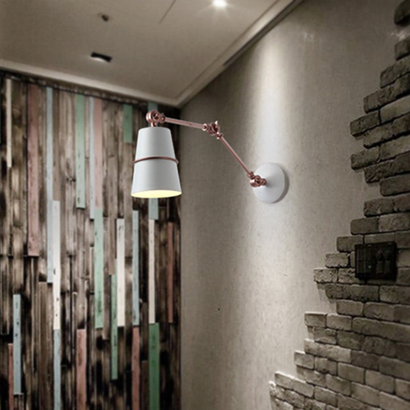 Sikunuo | Metallic Conical Wall Light Modernist 1 Head Wall Mounted Lamp in White/Black with Adjustable Arm