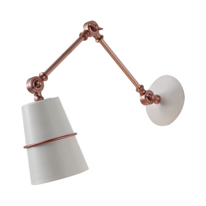 Sikunuo | Metallic Conical Wall Light Modernist 1 Head Wall Mounted Lamp in White/Black with Adjustable Arm