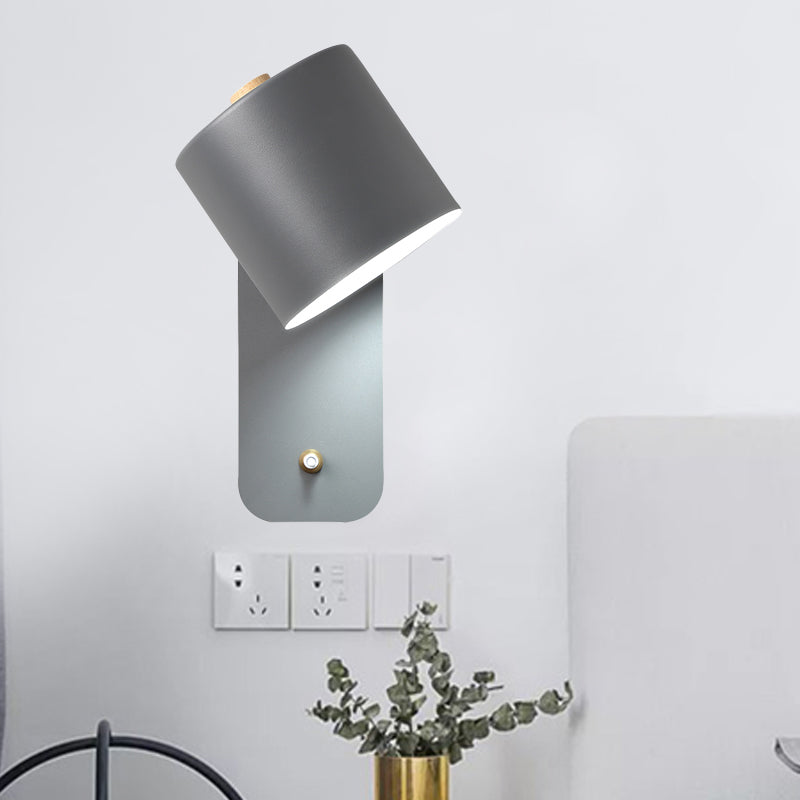 Sikunuo | 1 Bulb Tube Wall Sconce Modernist Metal Wall Lighting Fixture in Gray/Green with Rectangular Back Plate