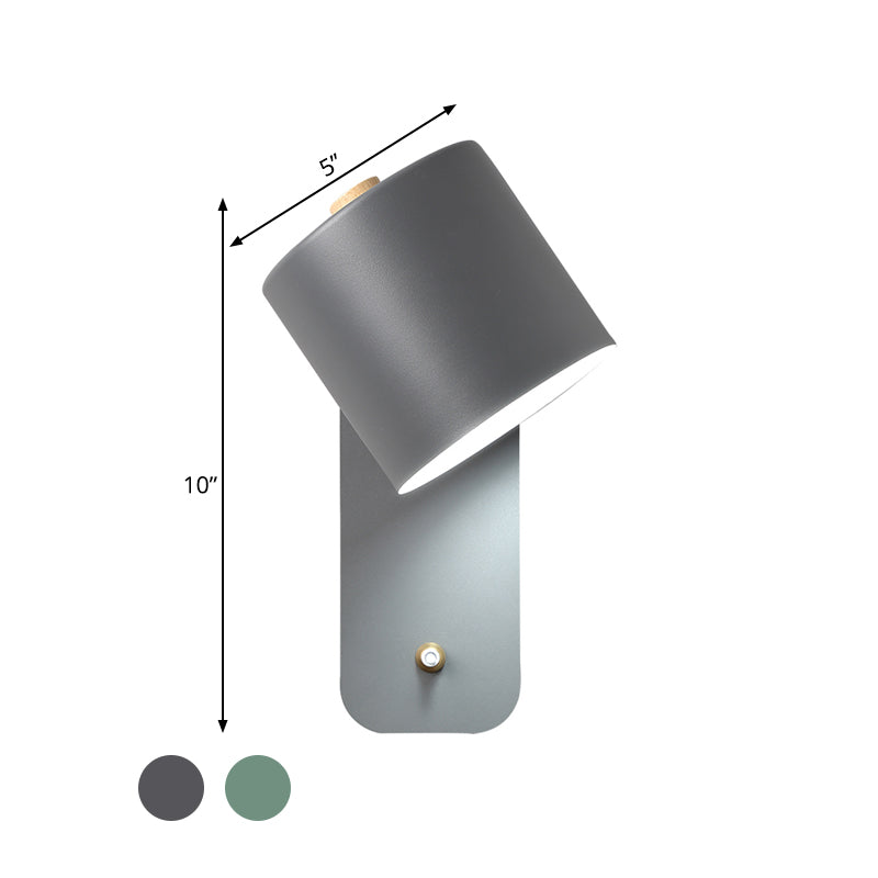Sikunuo | 1 Bulb Tube Wall Sconce Modernist Metal Wall Lighting Fixture in Gray/Green with Rectangular Back Plate