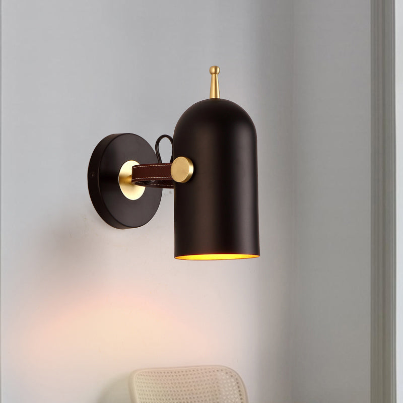 Sikunuo | 1 Bulb Stair Wall Lamp Modern Black LED Wall Lighting with Extended Dome Iron Shade