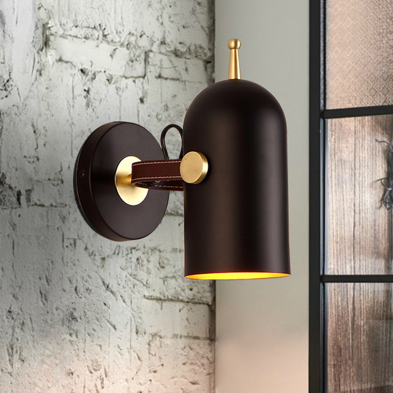 Sikunuo | 1 Bulb Stair Wall Lamp Modern Black LED Wall Lighting with Extended Dome Iron Shade
