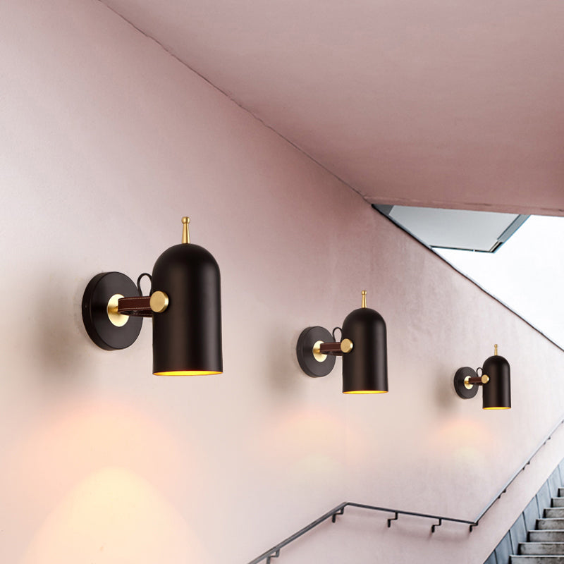 Sikunuo | 1 Bulb Stair Wall Lamp Modern Black LED Wall Lighting with Extended Dome Iron Shade