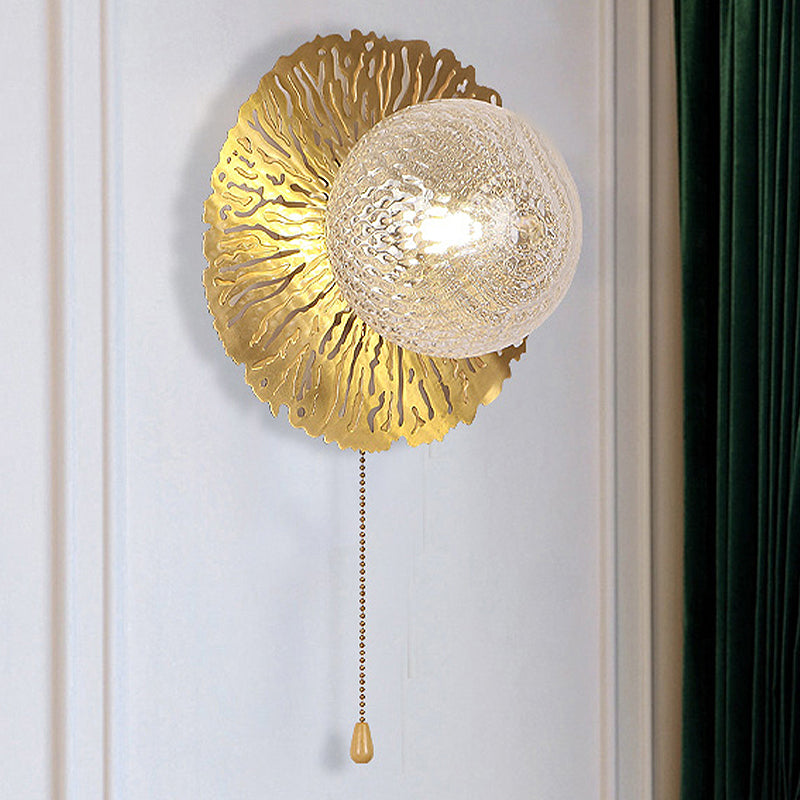Sikunuo | Gold Sphere Metal Wall Lighting Modernistic 1 Bulb Dimple Glass LED Wall Mount Light Fixture