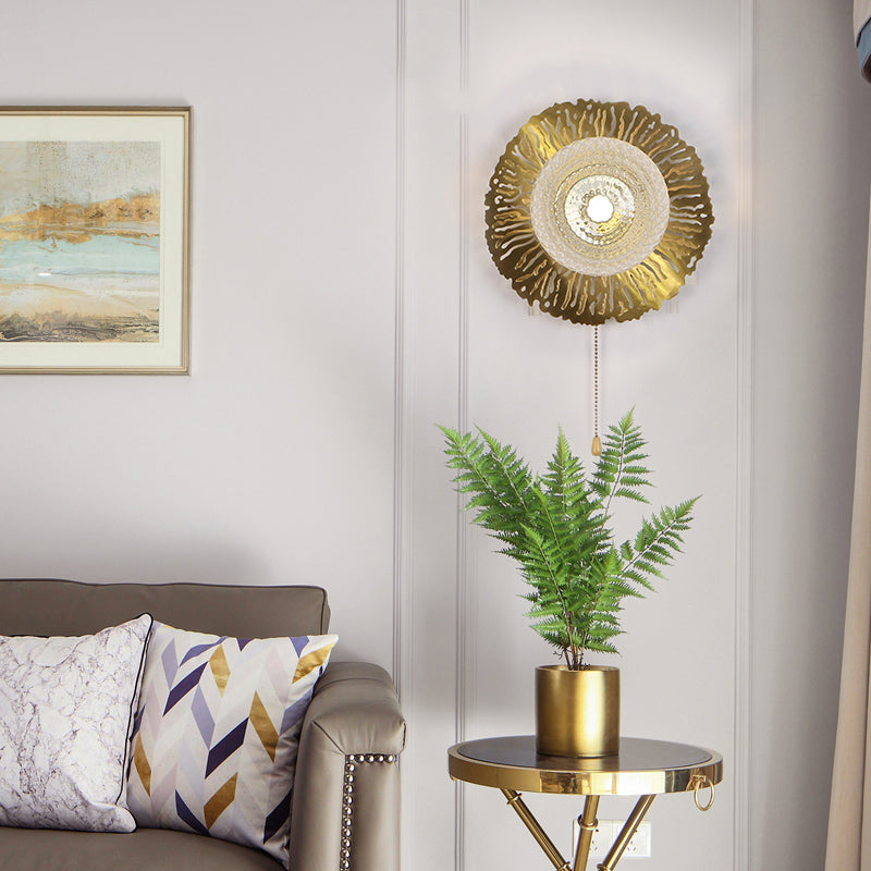 Sikunuo | Gold Sphere Metal Wall Lighting Modernistic 1 Bulb Dimple Glass LED Wall Mount Light Fixture