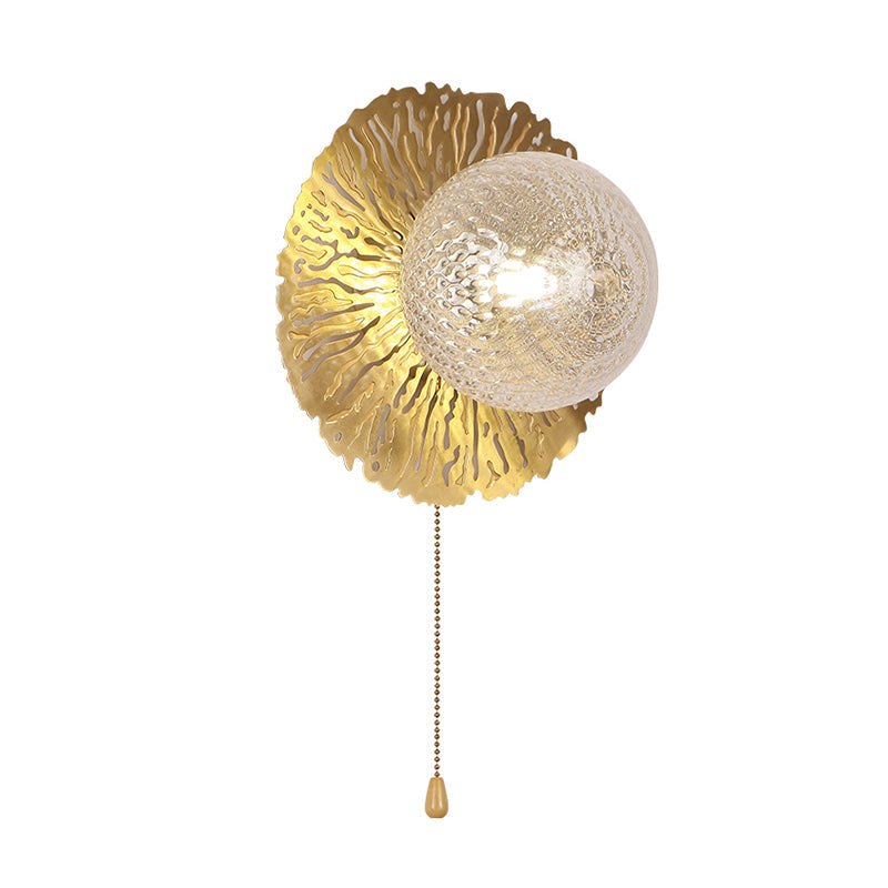 Sikunuo | Gold Sphere Metal Wall Lighting Modernistic 1 Bulb Dimple Glass LED Wall Mount Light Fixture