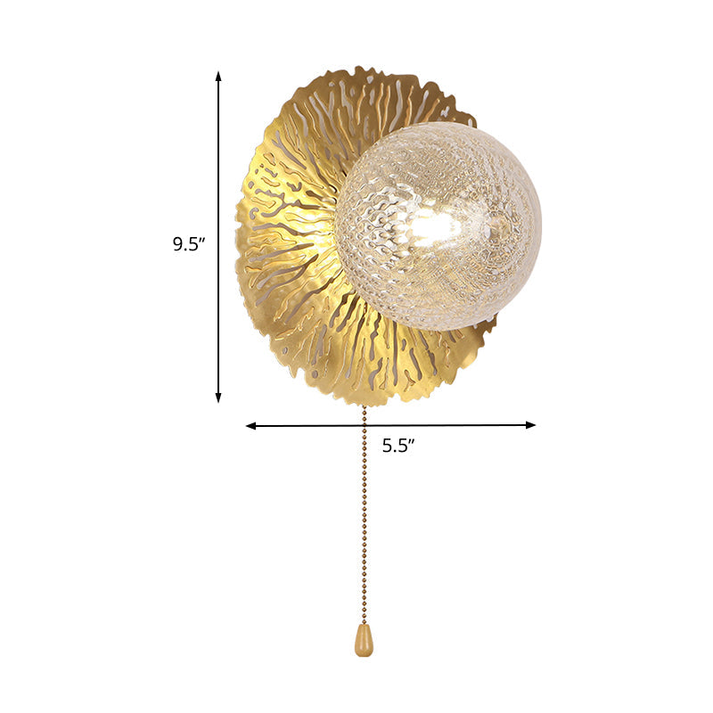 Sikunuo | Gold Sphere Metal Wall Lighting Modernistic 1 Bulb Dimple Glass LED Wall Mount Light Fixture
