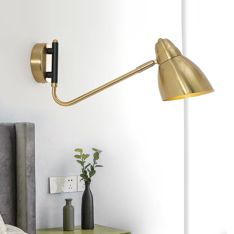Sikunuo | 1 Bulb Bedroom Wall Light Contemporary Gold Wall Mounted Lighting with Dome Metal Shade