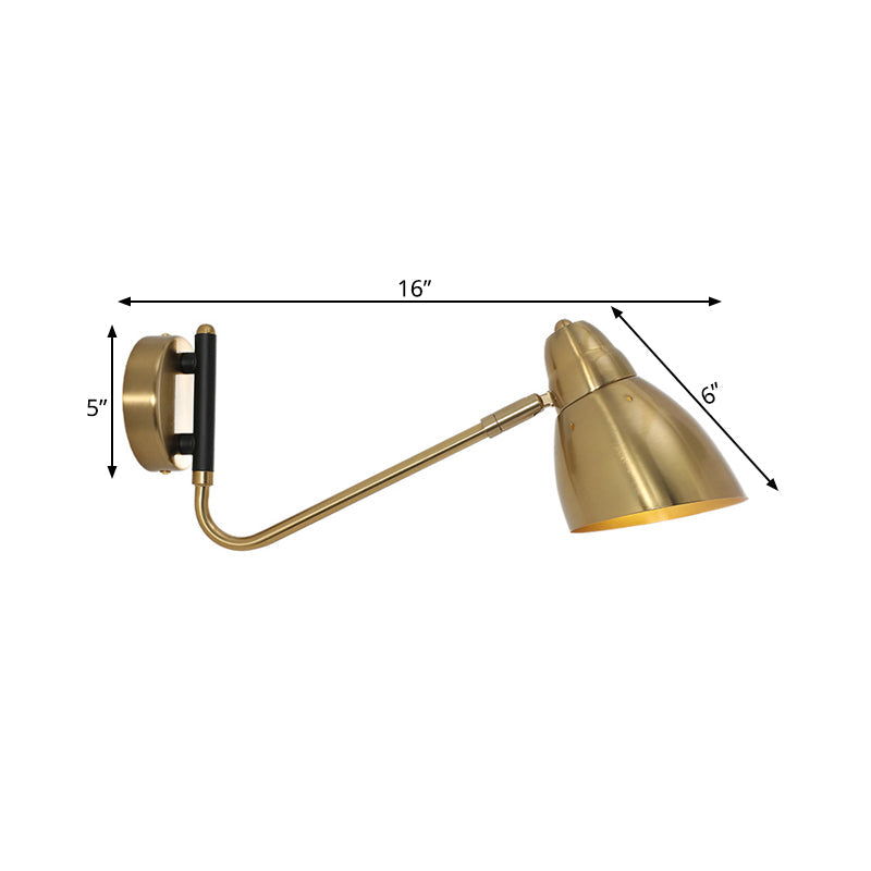 Sikunuo | 1 Bulb Bedroom Wall Light Contemporary Gold Wall Mounted Lighting with Dome Metal Shade