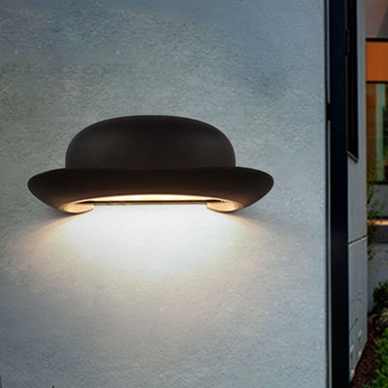 Sikunuo | LED Bedroom Wall Light Modernism Black Wall Lighting with Hat Metal Shade in Warm/Natural Light